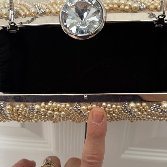 Pearl-Embellished Evening Clutch with Crystal Accent - Ivory/Champagne - Picture 4 of 5